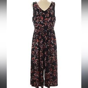 Cynthia Rowley black foliage print sleeveless‎ wide leg jersey jumpsuit Sz M